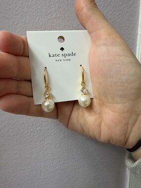Kate Spade Gold-tone Pearl Drop Earrings with Crystal Accent